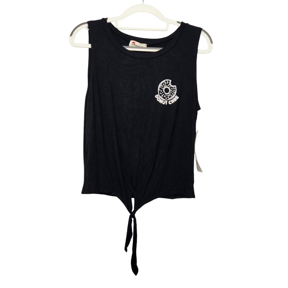 NWT French Pastry Black Sleeveless "I Donut Care" Graphic Tee Women's L